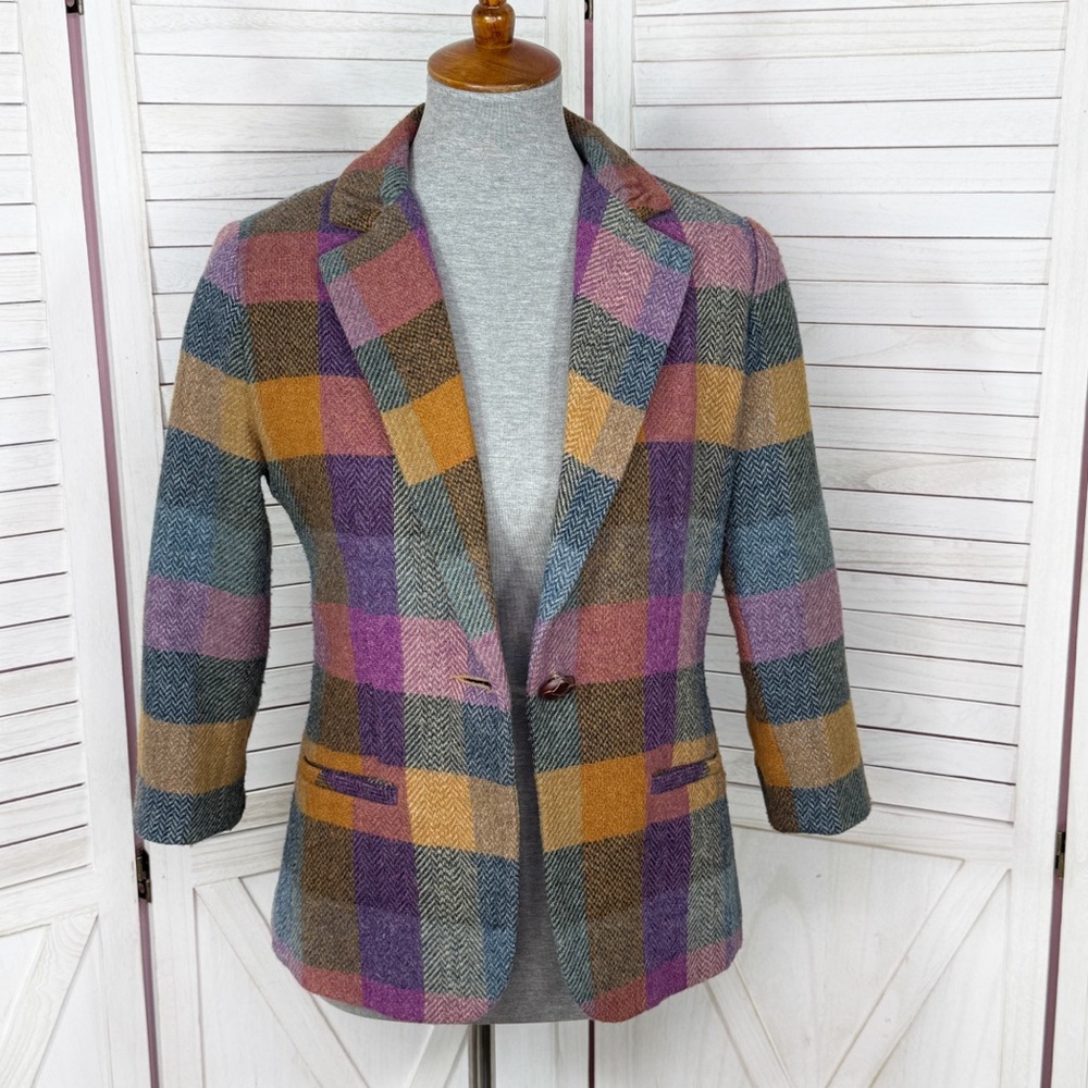 Cabi Happy Blazer‎ Women 4 Multicolor Buffalo Plaid Jewel Tone Wool Blend #927